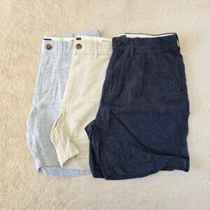 NWOT Lot of 3 J Crew Shorts Size 29 Linen, Seersucker Navy Blue White Striped